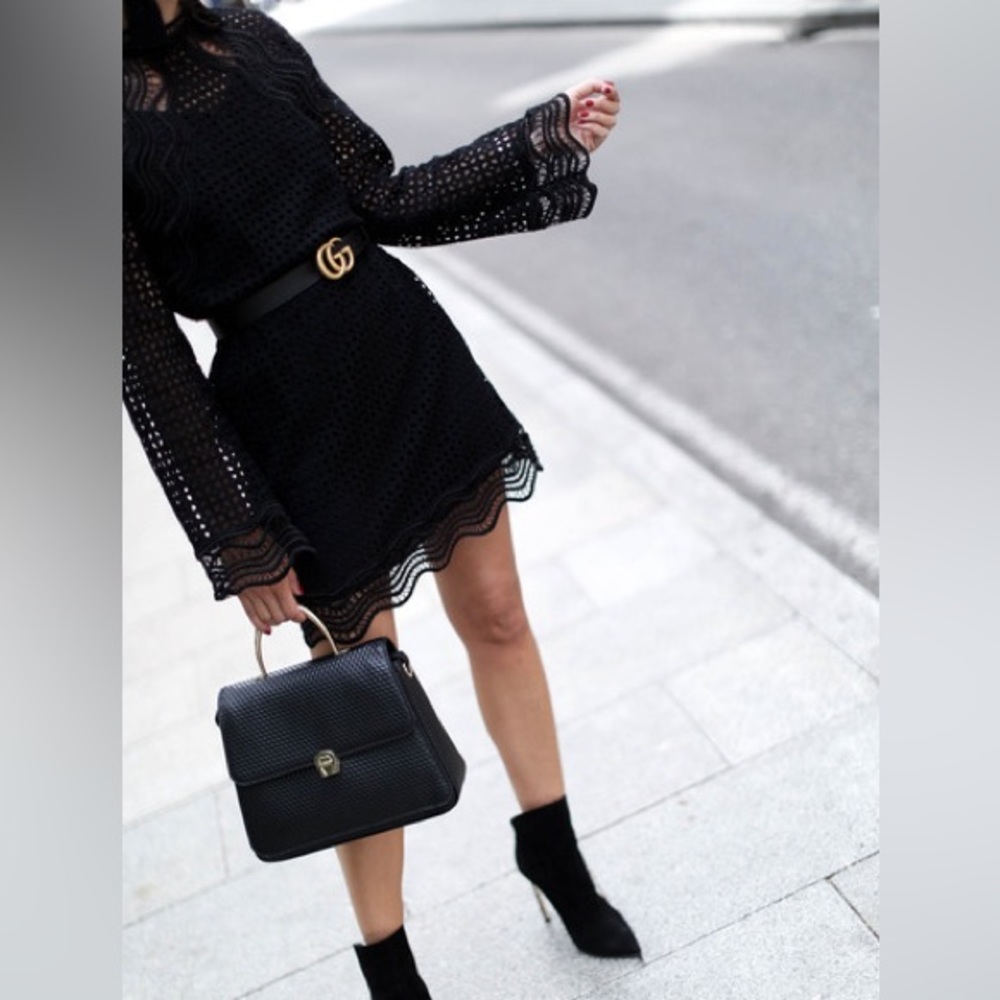 NWT AQUA Black Long-Sleeve Dress with Flared Sleeve